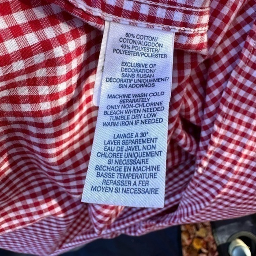 Chaps Men’s Button Down Long Sleeve Shirt (Red & White Gingham) - Picture 8 of 9
